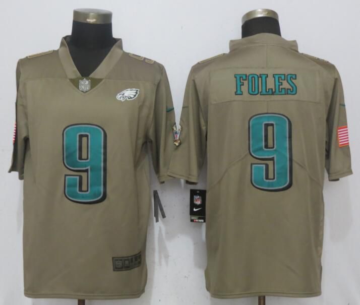 Men Philadelphia Eagles #9 Foles Olive Salute To Service NEW Nike Limited NFL Jerseys->->NFL Jersey